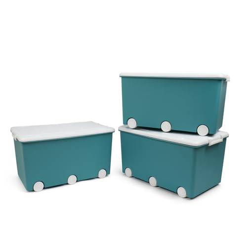 Thermobaby Aufbewahrungsbox Playbox – Maxi 42 l – 3 Aufbewahrungsboxen – Aufbewahrungsbox aus Kunststoff mit Deckel – Verschlussclips – Griff – stapelbar – Azurgrün Thermobaby Aufbewahrungsbox Playbox – Maxi 42 l – 3 Aufbewahrungsboxen – Aufbewahrungsbox aus Kunststoff mit Deckel – Verschlussclips – Griff – stapelbar – Azurgrün von Thermobaby