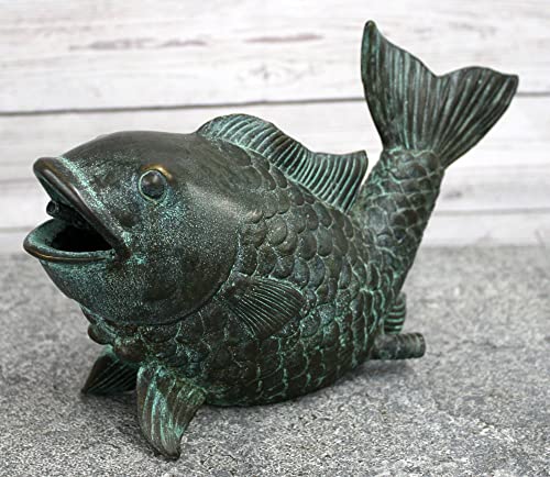 Thermobrass Bronzefigur Kleiner Fisch Wasserspeier Brunnenfigur Gartendekoration grün von Thermobrass