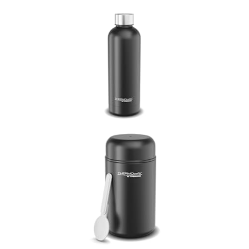 TC DAILY BOTTLE 0,50l, black, Thermosflasche Edelstahl, 6 h heiß / 12 h kalt + TC DAILY FOOD JAR 0,40l, black, Thermosbehälter inkl. Kunststoff-Löffel, 6 h heiß / 12 h kalt, THERMOCAFÉ by THERMOS von THERMOcafé by THERMOS