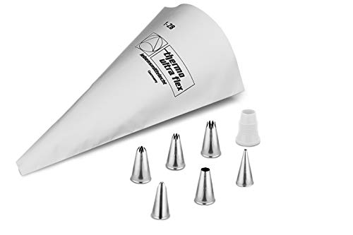 thermohauser Mehrwegspritzbeutel-Set aus Polyester ULTRA FLEX, 8-teilig. (Spritzbeutel, Adapter, 6 Tüllen), Weiß von Thermohauser