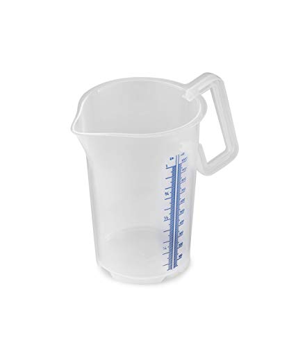 thermohauser Messbecher m. geschlossenem Griff, 1000 ml, Kunststoff PP, blaue Skala in Litern und Millilitern, Klar von Thermohauser