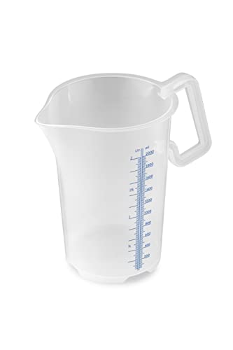 Thermohauser Messbecher m. geschlossenem Griff, 2000 ml, Kunststoff PP, blaue Skala in Litern und Millilitern 8300040087 Transparent von Thermohauser