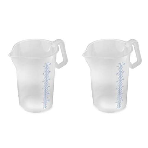 thermohauser Messbecher m. geschlossenem Griff, 3000 ml, Kunststoff PP, blaue Skala in Litern und Millilitern (Packung mit 2) von Thermohauser