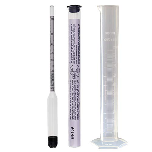 Alkohol-Messgerät, Spirituosenmessgerät, 0–100 % misst Alkohol in destilliertem Spirituosenhydrometer, 23 cm, inklusive 100 ml Probeprobenglas von Thermometer World