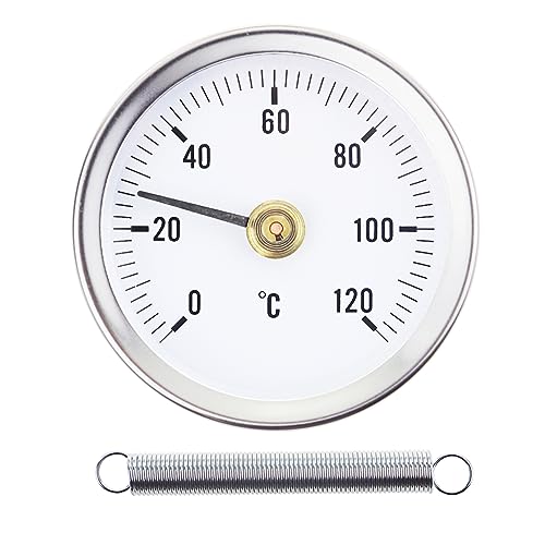 Thermometer für Heißwasserrohre, zum Aufstecken, 0-120 °C, 63 mm, mit Bimetallfeder, Oberflächenkontakt aus Edelstahl von Thermometer World
