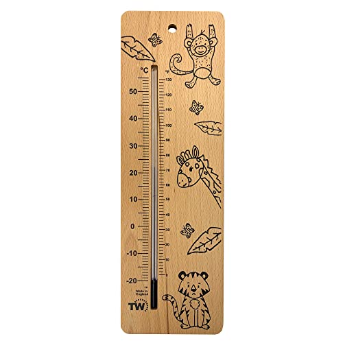 Großes Babyzimmer-Thermometer aus Holz mit Safari-Kinderzimmer-Design für Neugeborene – zuverlässiger und genauer Temperaturmonitor im Kinderzimmer im Haus Schlafzimmer Babyzimmer T von Thermometer World