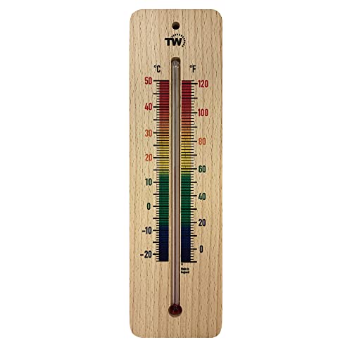 Holzthermometer für den Innenbereich, traditionelles Raumtemperatur-Thermometer, 215 mm, ideal für Zuhause, Büro, Kinderzimmer, Gewächshaus, Schuppen oder Garage, Holz, Wandthermometer, mehrfarbig von Thermometer World