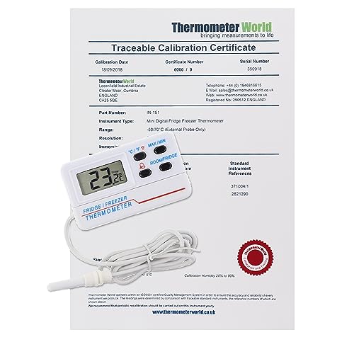 Kalibriertes digitales Kühlschrank-Gefrierschrank-Thermometer mit rückverfolgbarem 2-Punkt-Kalibrierzertifikat von Thermometer World