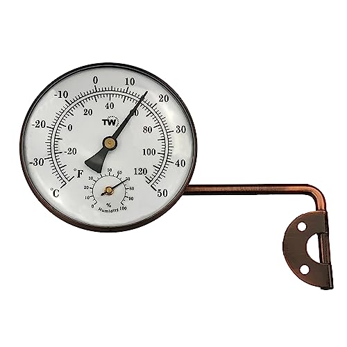 Messing-Thermometer für den Außenbereich, Hygrometer mit stilvollem Zifferblatt-Design – Gartenthermometer geeignet für Außentemperatur und Luftfeuchtigkeitsmesser, Messgerät für Wand, Gewächshaus von Thermometer World