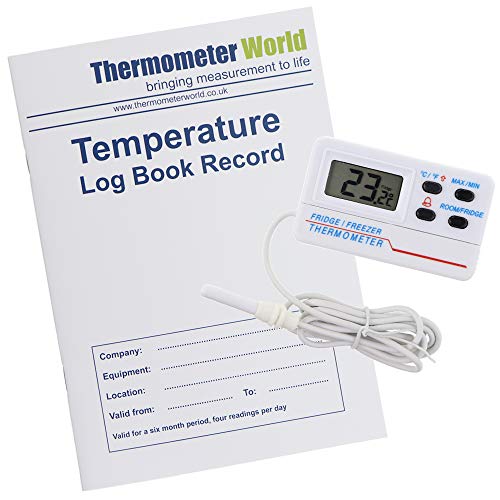 Temperatur-Logbuch mit digitalem Kühlschrank-Gefrierschrank-Thermometer mit Temperatur-Warnalarm und Max-Min-Funktion und 1,2 m Kabel von Thermometer World