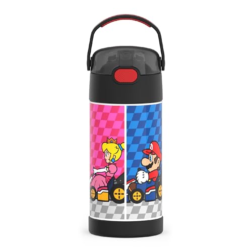 FUNTAINER 340 ml Edelstahl vakuumisolierte Kinder-Trinkhalmflasche, Super Mario Brothers (beste Version) von Thermos