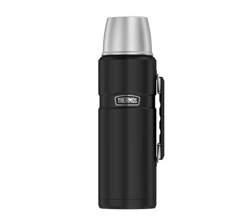 THERMOS STAINLESS KING BEVERAGE BOTTLE 1,2l, black mat, Thermosflasche aus Edelstahl mit Trinkbecher, 12 h heiß / 24 h kalt, Isolierflasche mit Becher, spülmaschinenfest, frei von BPA von Thermos