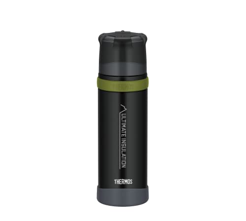 Thermos Mountain Beverage Bottle 0,5l, Black, Thermosflasche Edelstahl mit Trinkbecher, 24 h heiß / 24 h kalt, leichte Outdoorflasche, robust, zerlegbarer Verschluss, BPA-frei von Thermos