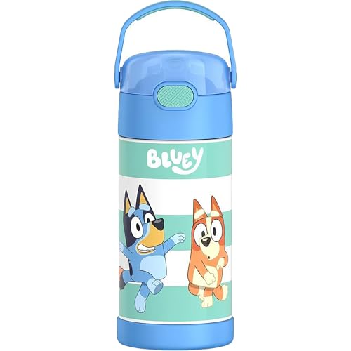 THERMOS Funtainer Edelstahl-Trinkhalm-Flasche, vakuumisoliert, 340 ml, Blau von Thermos