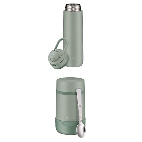 THERMOS GUARDIAN BOTTLE 0,70 l, matcha green, Thermosflasche Edelstahl, 18 h kalt, Tragegriff, Tracker + THERMOS GUARDIAN FOOD JAR 0,50 l, Thermobehälter Essen, matcha green, inkl. Löffel, Bonus Bowl von Thermos