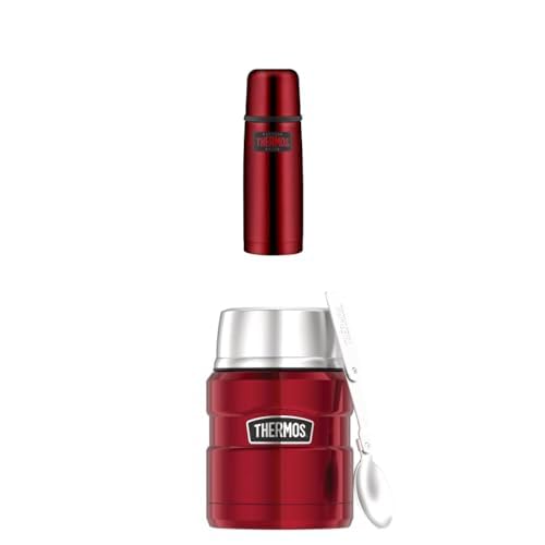 THERMOS LIGHT&COMPACT BEVERAGE BOTTLE 0,35l, cranberry red, Thermosflasche, 12h heiß / 24h kalt + THERMOS STAINLESS KING FOOD JAR 0,47l, cranberry red, Thermosbehälter inkl. Löffel, 6h heiß / 24h kalt von Thermos