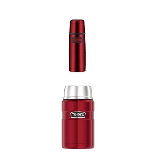 THERMOS LIGHT&COMPACT BEVERAGE BOTTLE 0,35l, cranberry red, Thermosflasche, 12h heiß / 24h kalt + THERMOS STAINLESS KING FOOD JAR 0,71l, cranberry red, Thermosbehälter inkl. Löffel, 14h heiß /24h kalt von Thermos