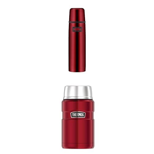 THERMOS LIGHT&COMPACT BEVERAGE BOTTLE 0,75l, cranberry red, Thermosflasche, 24h heiß/kalt + THERMOS STAINLESS KING FOOD JAR 0,71l, cranberry red, Thermosbehälter inkl. Löffel, 14h heiß / 24h kalt von Thermos