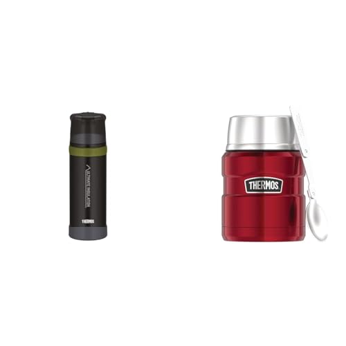 THERMOS MOUNTAIN BEVERAGE BOTTLE 0,75l, black & STAINLESS KING FOOD JAR 0,47l, cranberry red von Thermos