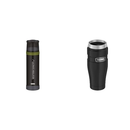 THERMOS MOUNTAIN BEVERAGE BOTTLE 0,9l, black & STAINLESS KING MUG 0,47l, black mat, Thermobecher 470ml von Thermos