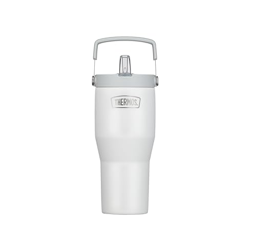 THERMOS REFRESHING SERIES Isolier-Trinkbecher 0,85l, weiß matt, Tumbler mit Flip-Strohhalm und Griff für unterwegs, Arbeit oder zu Hause, geschmacksneutraler doppelwandiger Edelstahl von Thermos