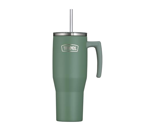 Thermos REFRESHING SERIES Isolier-Trinkbecher 1,1l grün matt, Tumbler mit Strohhalm und Griff für unterwegs, Arbeit oder zu Hause, geschmacksneutraler doppelwandiger Edelstahl von Thermos