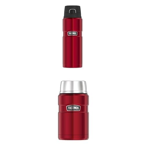 THERMOS STAINLESS KING BOTTLE 0,70 l, cranberry red, Thermosflasche, 15h heiß / 24h kalt + THERMOS STAINLESS KING FOOD JAR 0,71l, cranberry red, Thermosbehälter inkl. Löffel, 14h heiß / 24h kalt von Thermos