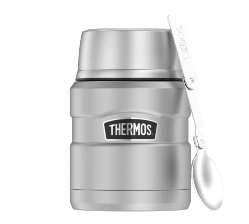 Thermos STAINLESS KING FOOD JAR 470 ml, stainless steel mat, Thermosbehälter aus Edelstahl mit Löffel, 9 h heiß / 14 h kalt, absolut dicht für Suppe, Müsli, Eintopf von Thermos