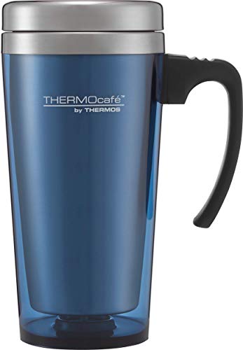 ThermoCafé Thermobecher, Kunststoff und Edelstahl, weicher Griff, 420 ml, Plastik, Translucent Midnight Blue, 420 ml von Thermos