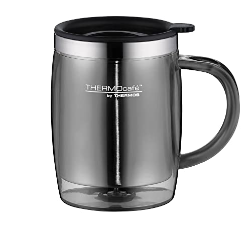 TC DESKTOP CUP 0,35l, smoke grey, Isoliertasse aus Edelstahl und Kunststoff, hält länger heiß oder kalt mit Decke, schwappsicher, für Büro,Camping, byTHERMOS; Bürotasse, passt unter Kaffeeautomat von THERMOCAFÉ BY THERMOS