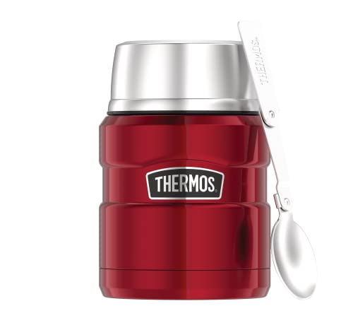 Thermos STAINLESS KING FOOD JAR 0,47l, cranberry red, Thermosbehälter aus Edelstahl mit Löffel, 6h heiß / 24h kalt, absolut dicht für Suppe, Müsli, Thermobehälter Essen, spülmaschinenfest von Thermos