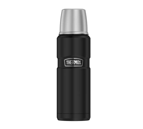 THERMOS Stainless King Thermosflasche Edelstahl schwarz 470ml, Isolierflasche mit Trinkbecher 4003.232.047 spülmaschinenfest, Thermoskanne hält 12 Stunden heiß, 24 Stunden kalt, BPA-Free von Thermos