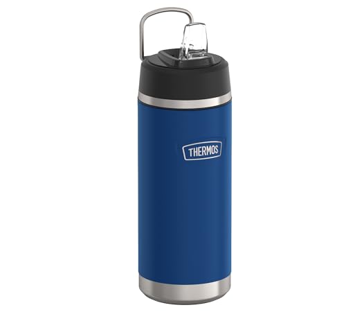 Thermos ICON Kids Trinkflasche 0,53l, dunkelblau, navy, 12h kalt, Trinkflasche aus Edelstahl, Isoliertrinkflasche mit Flip-Strohhalm, spülmaschinenfest, BPA-frei von Thermos