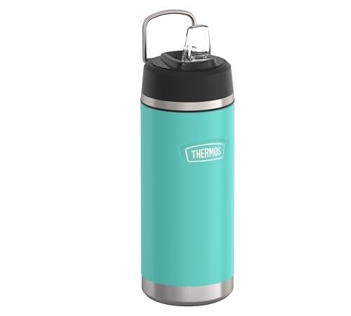 Thermos ICON Kids Trinkflasche 0,53l, türkis, seafoam, 12h kalt, Trinkflasche aus Edelstahl, Isoliertrinkflasche mit Flip-Strohhalm, spülmaschinenfest, BPA-frei von Thermos