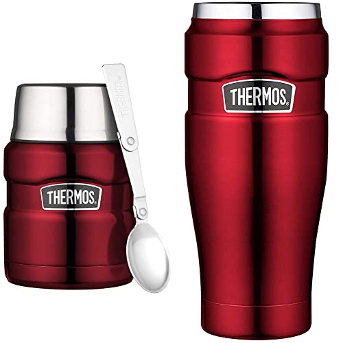 Thermos Stainless King Set: 1 x SK Speisegefäß, Edelstahl Cranberry 0,47 l + 1 x SK Thermobecher Edelstahl Cranberry 0,47 l, Spülmaschinenfest, hält Lange heiß und kalt, 100% dicht, BPA-Free von Thermos