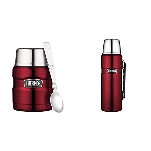 Thermos Stainless King Set: 1 x SK Speisegefäß, Edelstahl Cranberry 0,47 l + 1 x SK Thermosflasche, Edelstahl Cranberry 1,2 l, Spülmaschinenfest, hält Lange heiß und kalt, 100% dicht, BPA-Free von Thermos