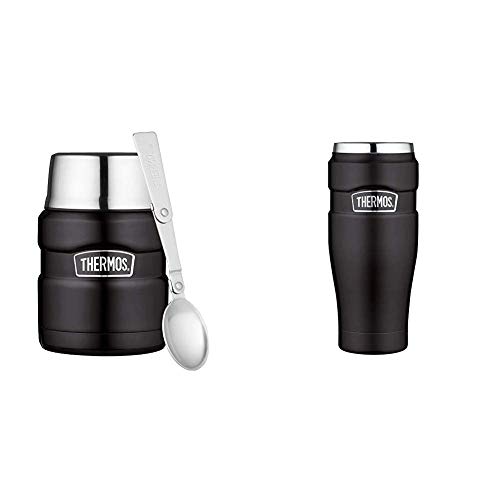 Thermos Stainless King Set: 1 x SK Speisegefäß, Edelstahl Mat Black 0,47 l + 1 x SK Thermobecher Edelstahl Mat Black 0,47 l, Spülmaschinenfest, hält Lange heiß und kalt, 100% dicht, BPA-Free von Thermos