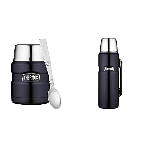 Thermos Stainless King Set: 1 x SK Speisegefäß, Edelstahl Midnight Blue 0,47 l + 1 x SK Thermosflasche, Edelstahl Midnight Blue 1,2 l, Spülmaschinenfest, hält lange heiß und kalt, 100% dicht, BPA-Free von Thermos