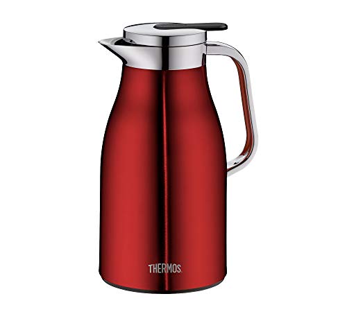 Thermos Thermoskanne Century, Edelstahl rort 1L, Glaseinsatz, Einhandausgießtaste, 4046.248.100 Isolierkanne hält 12 Stunden heiß, ideal als Kaffeekanne oder Teekanne, Kanne für 8 Tassen, Cranberry von Thermos