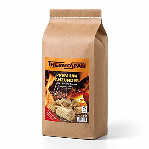 Thermospan Premium Öko Anzündwolle Kaminanzünder Grillanzünder umweltfreundliche Papierverpackung PEFC-Zertifizierung (2 KG) von Thermospan