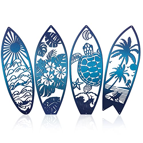 Therwen Metall-Surfbrett, Wanddekoration, Sommer, tropisches Metall-Surfbrett, Strandschilder, tropische Palme, Kunst, Schildkröte, Dekoration, Sommer-Wanddekoration für Tür, Blau, 4 Stück Therwen Metall-Surfbrett, Wanddekoration, Sommer, tropisches Metall-Surfbrett, Strandschilder, tropische Palme, Kunst, Schildkröte, Dekoration, Sommer-Wanddekoration für Tür, Blau, 4 Stück von Therwen