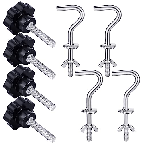 Therwen Hängematten-Kombi-Hardware-Kit für Hängemattenständer, Ersatzhaken, M8 x 40 mm, Stern-Handknauf für Zuhause, Terrasse, Schirmständer, Garten, Silberfarben, 8 Stück von Therwen