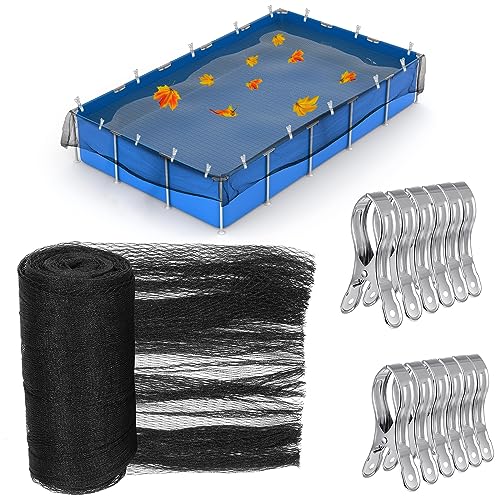 Therwen Pool-Laubnetz-Abdeckung, oberirdischer Pool-Laubkescher, Winterabdeckung, Netzabdeckungen mit 12 großen Metall-Clips, schwarz (passend für 35,6 x 2,4 m) von Therwen