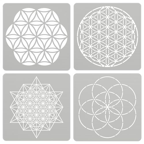 Therwen Wiederverwendbare Metallschablonen mit heiliger Geometrie, Blume des Lebens, Version 64, Tetraeder, Samen des Lebens, Zeichenschablone für Holzverbrennung, Gravur, Basteln, Scrapbooking von Therwen