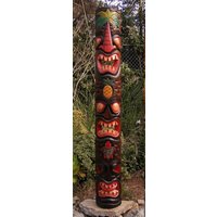 "Tiki Totem 3 Gesicht Palme Ananas Hono Holz Maske Tropisch Terrasse Bar Dekor 5 "Fuß Mal 6-7 Zoll." von Thetikistop