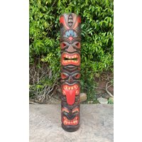 Tiki Totem 3 Gesichtsmaske Holz Tropisch Bar Terrasse Dekor 39"x 16"In von Thetikistop
