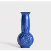 Langhals Vase Keramik Blau Vintage von ThevintageOldies