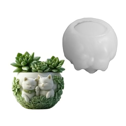 Kreative Katzen-Design-Silikon-Blumentopf-Form für Schmuckbehälter, Tassenherstellung und handgefertigte wiederverwendbare Katzen-Übertopf-Form von Thewasc