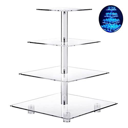 Thewasc 4-stufige Kuchenplattenständer LED LED LICHT SIND Cupcake Acryl Cupcake Display Standhalter Hochzeitsfeier Dekoration Acryl Display Hochzeitsfeier Dekoration von Thewasc