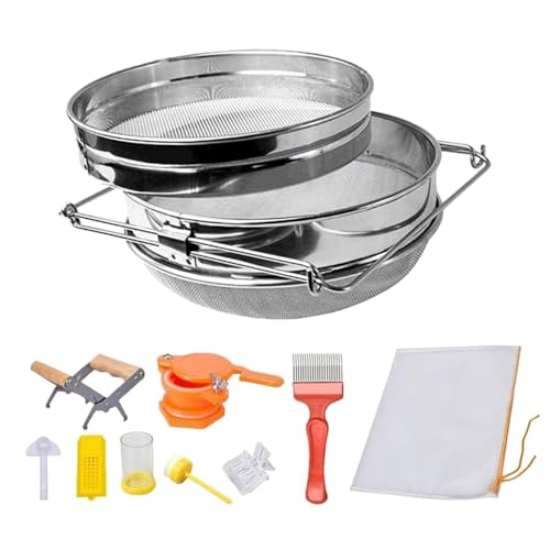 Thewasc Profi Imker Honigsammelset Edelstahl Sieb Entdeckelgabel Doppelsieb Honigsieb Filterbeutel Imkerausrüstung von Thewasc